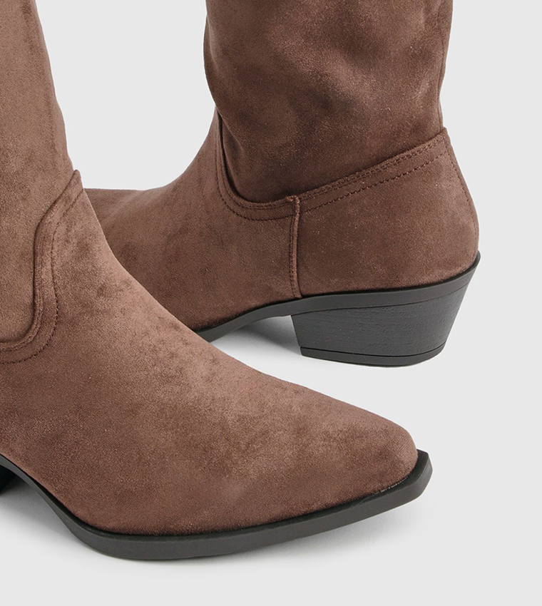 Faux Suede Western Knee High Boots