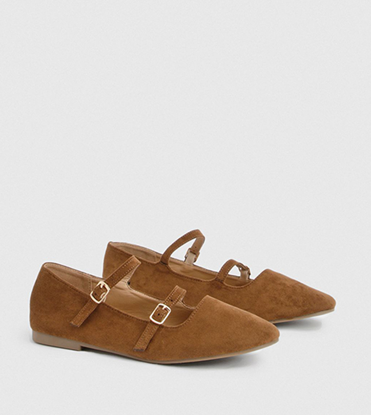 Faux Suede Double Strap Ballet Flats