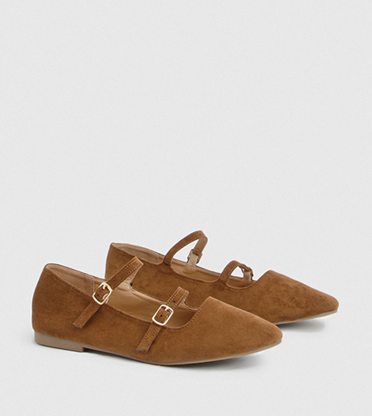 Faux Suede Double Strap Ballet Flats