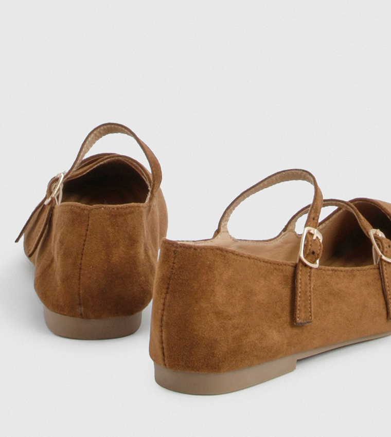 Faux Suede Double Strap Ballet Flats