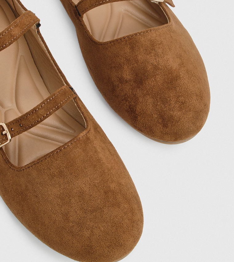 Faux Suede Double Strap Ballet Flats