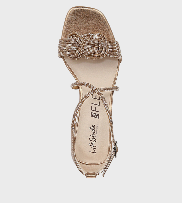 NACAPTIVATE Embellished Ankle Strap Block Heel Sandals