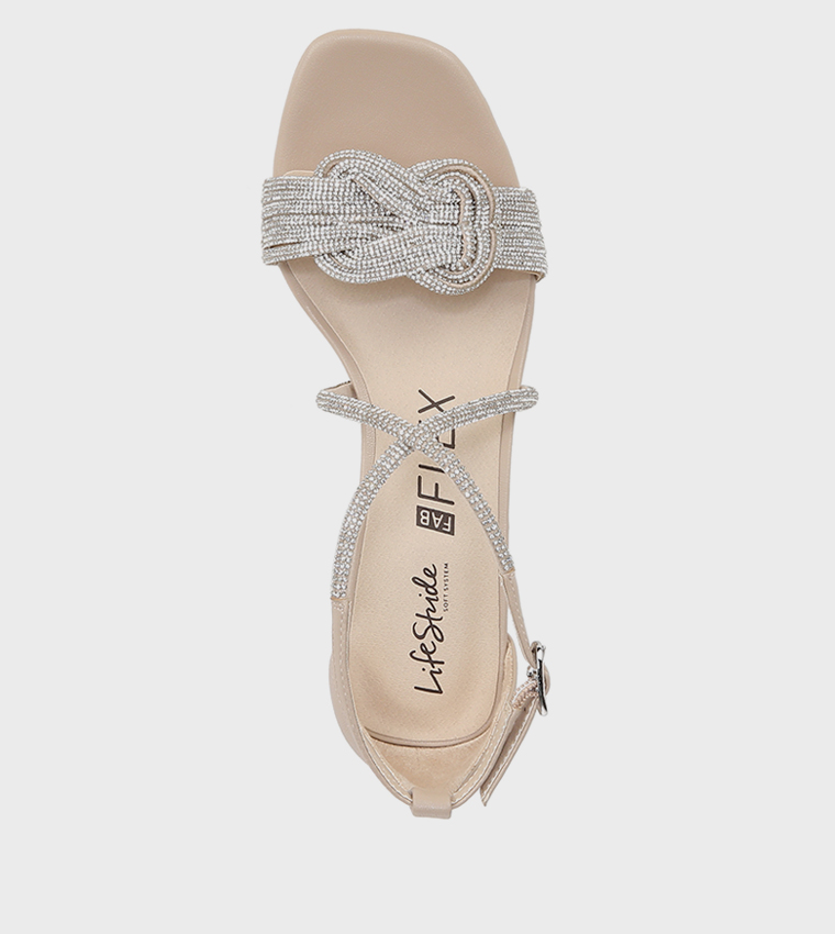 NACAPTIVATE Embellished Ankle Strap Block Heel Sandals