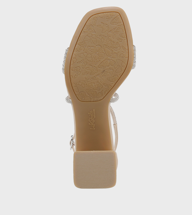NACAPTIVATE Embellished Ankle Strap Block Heel Sandals