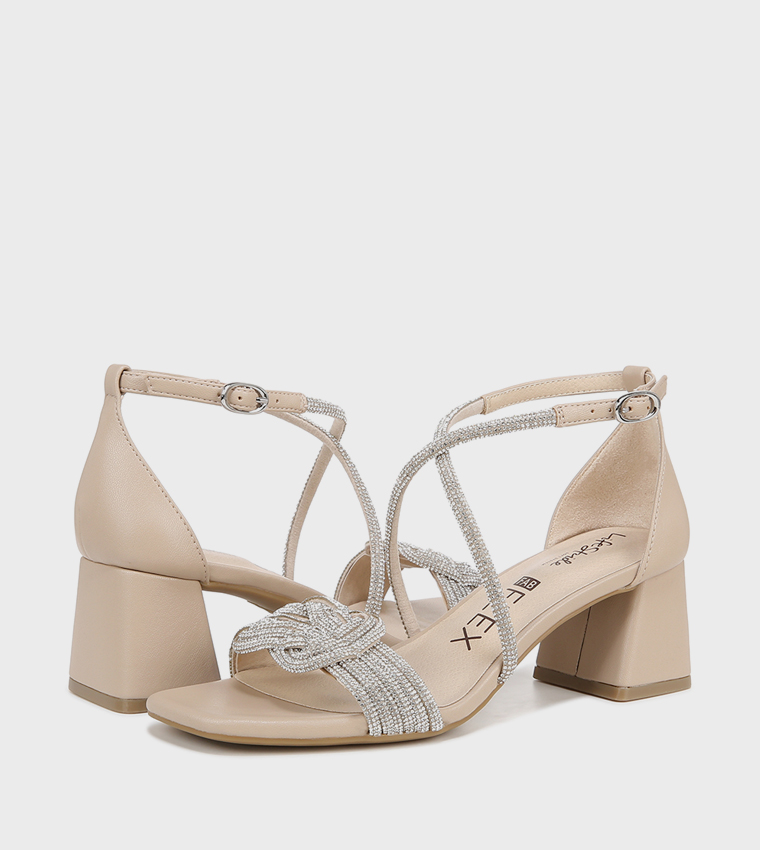 NACAPTIVATE Embellished Ankle Strap Block Heel Sandals