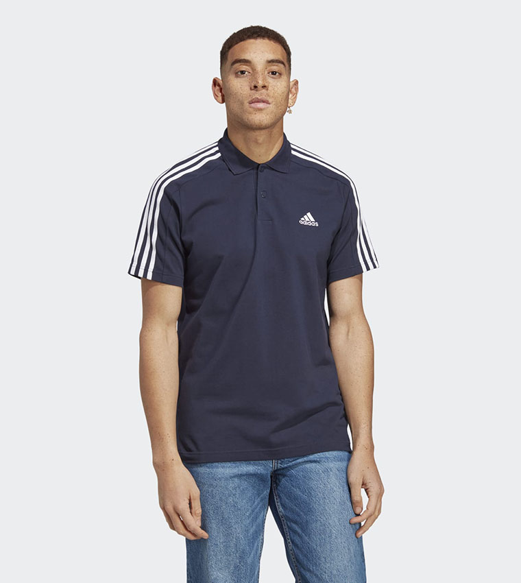 Buy Adidas Essentials Embroidered Logo 3 Stripes Polo T Shirt In Blue 6thStreet Bahrain