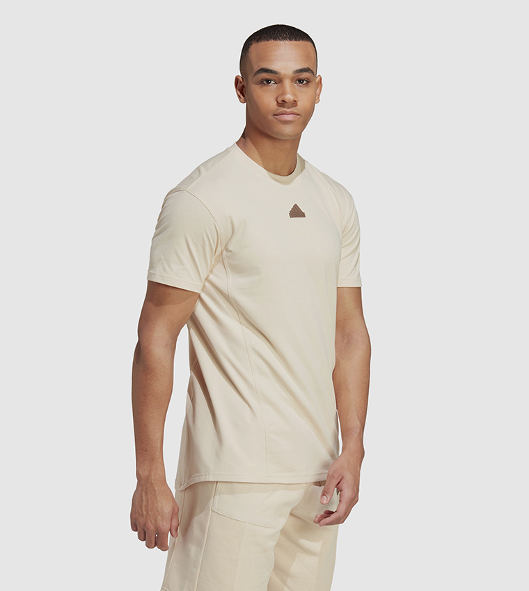 Buy Adidas Logo Detail Crew Neck Athleisure T Shirt In Cream