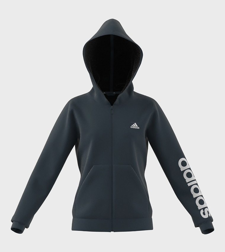 Buy Adidas Essentials Logo Printed Full Zip Hoodie In Black | 6thStreet ...