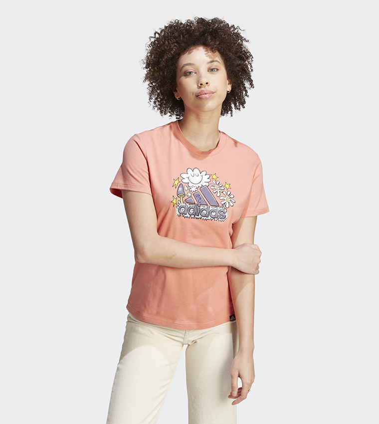 Peach adidas cheap t shirt