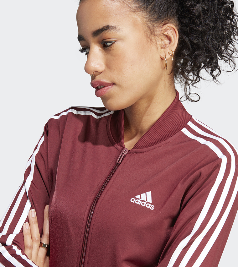 Buy Adidas Logo Printed Zip Through Track Suit In Red