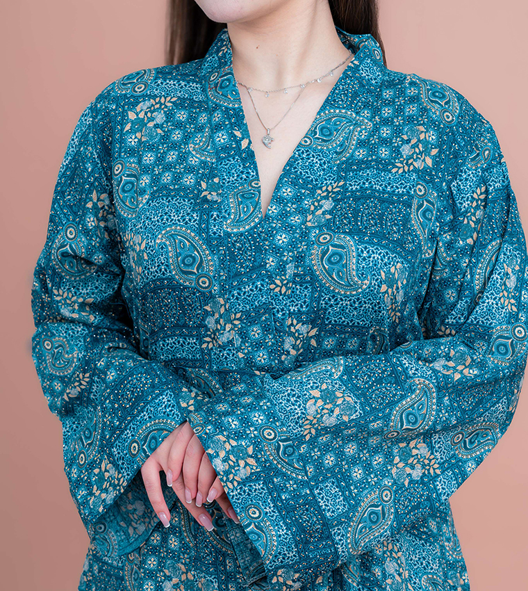 Printed Flared Sleeves Modern Jalabiya