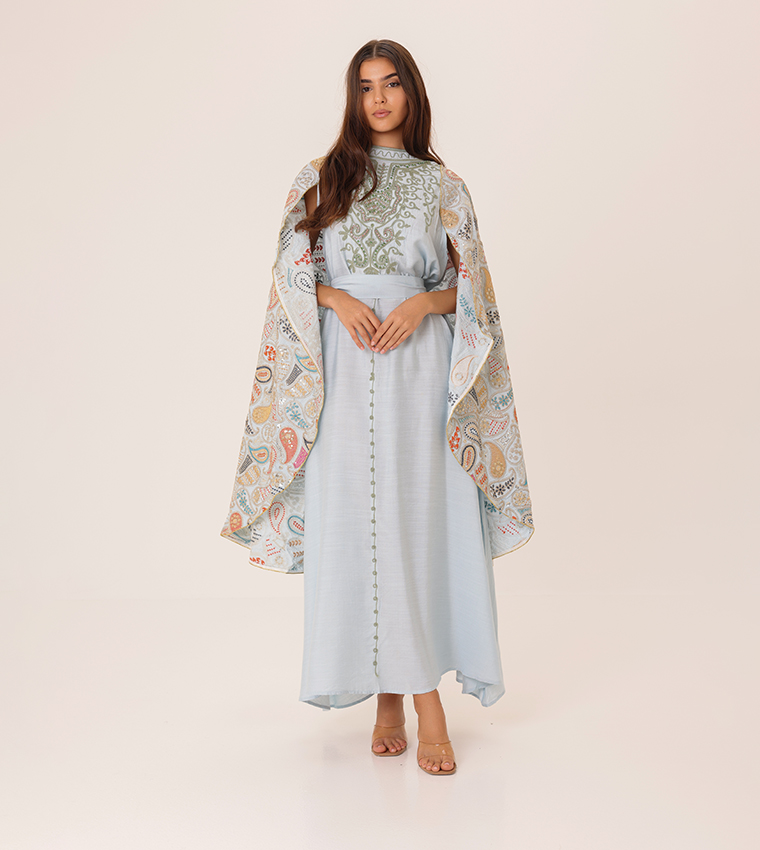 جلابية مطرزة بكم كيب 