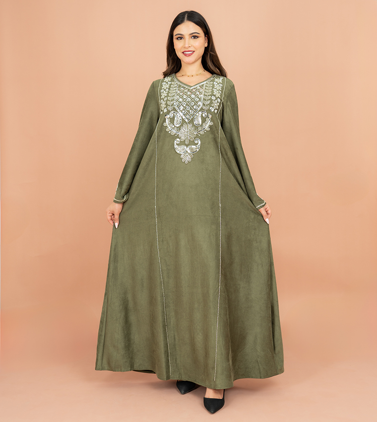 جلابية مطرز كم فلير 