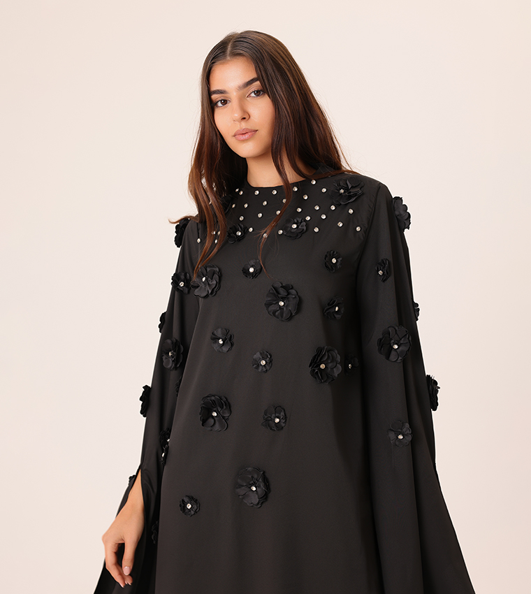 Floral Appliqued Cape Sleeves Jalabiya