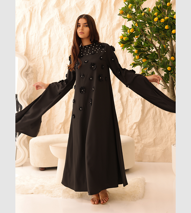 Floral Appliqued Cape Sleeves Jalabiya