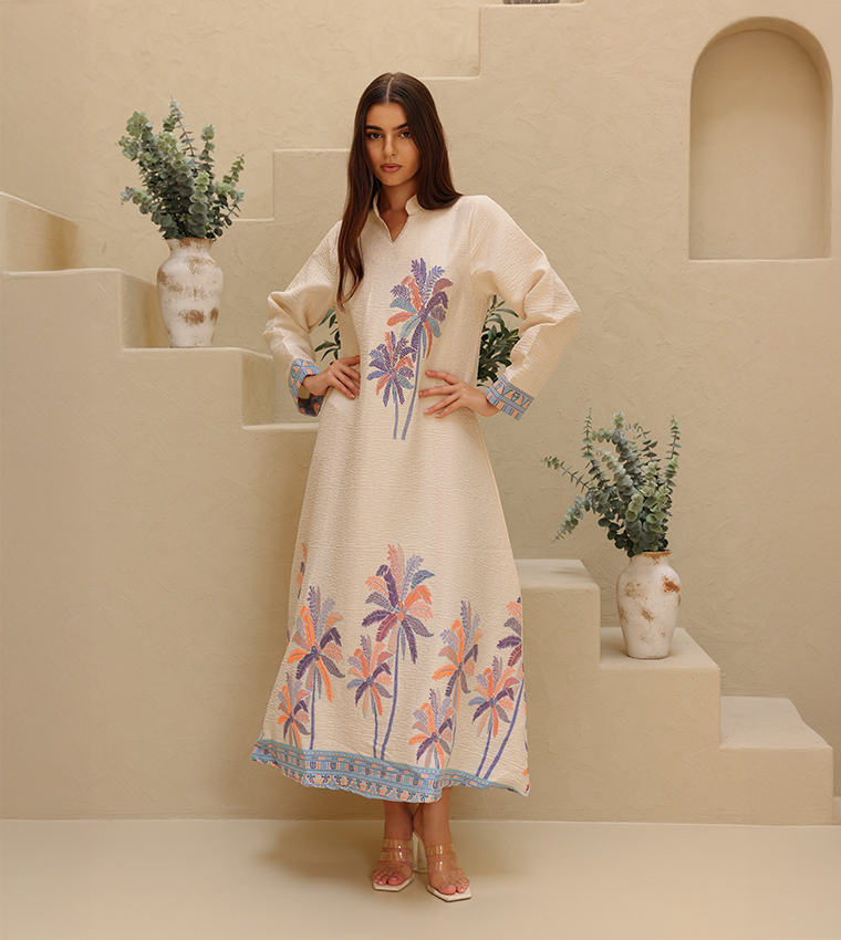 Patterned Stand Collar Jalabiya