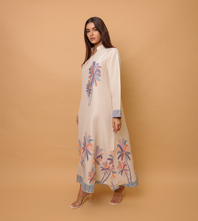 Patterned Stand Collar Jalabiya