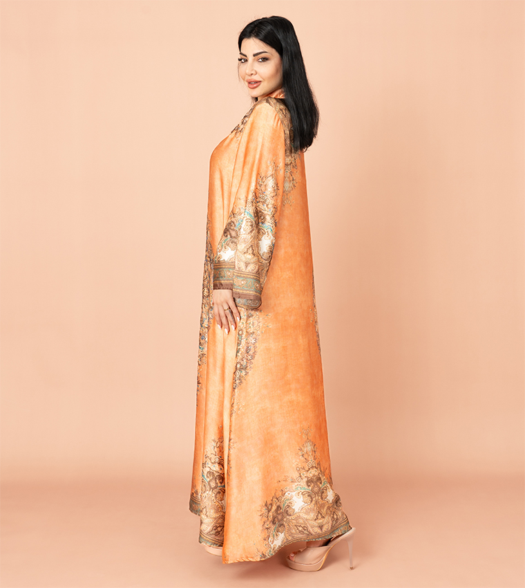 Printed Mandarin Collar Jalabiya