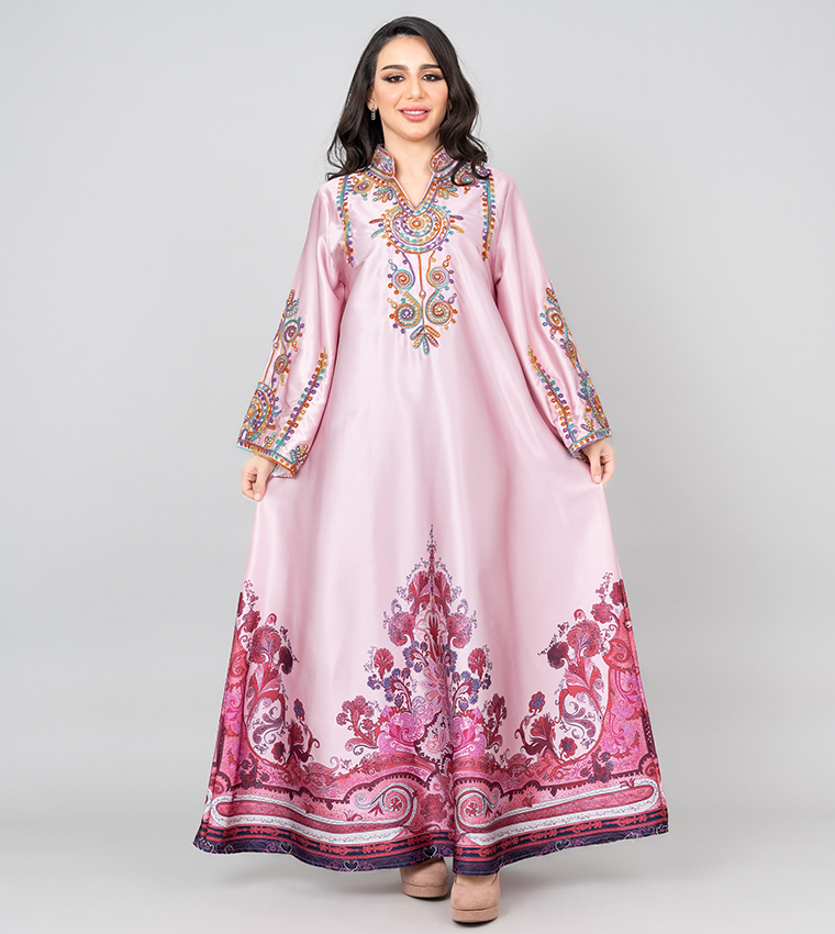 Embroidered Stand Collar Jalabiya