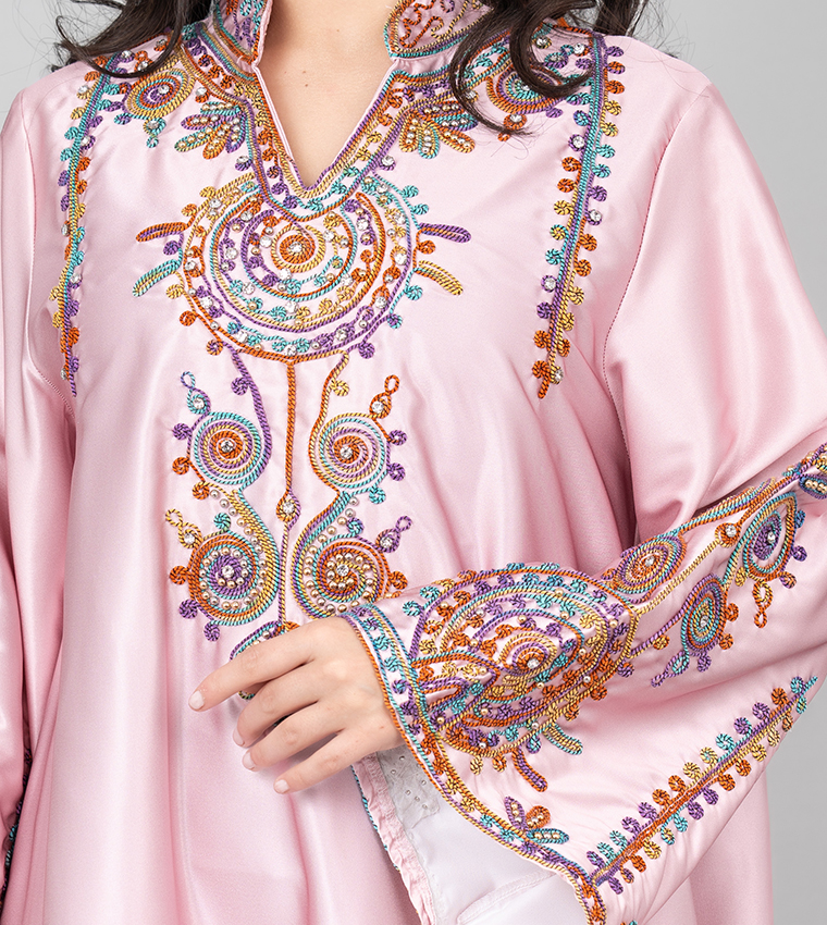 Embroidered Stand Collar Jalabiya