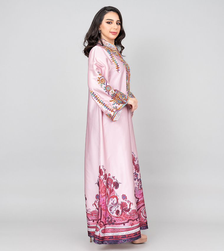 Embroidered Stand Collar Jalabiya