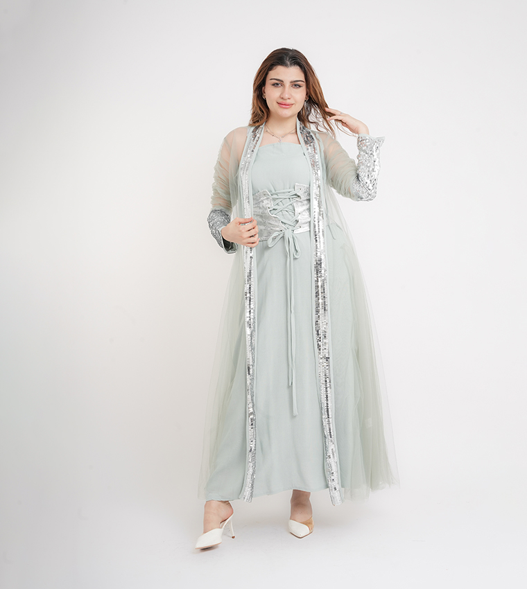 Sequined Ruched Sleeves Jalabiya