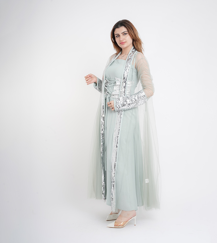 Sequined Ruched Sleeves Jalabiya