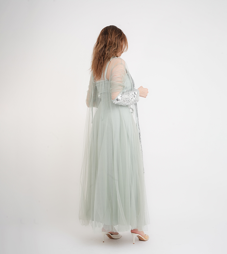 Sequined Ruched Sleeves Jalabiya