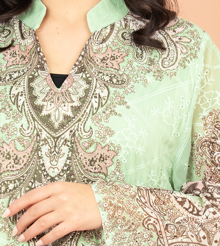 Patterned Flared Sleeves Jalabiya