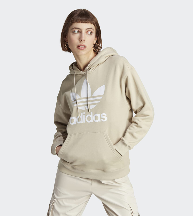 Adidas originals trefoil clearance oversized sweatshirt in cream