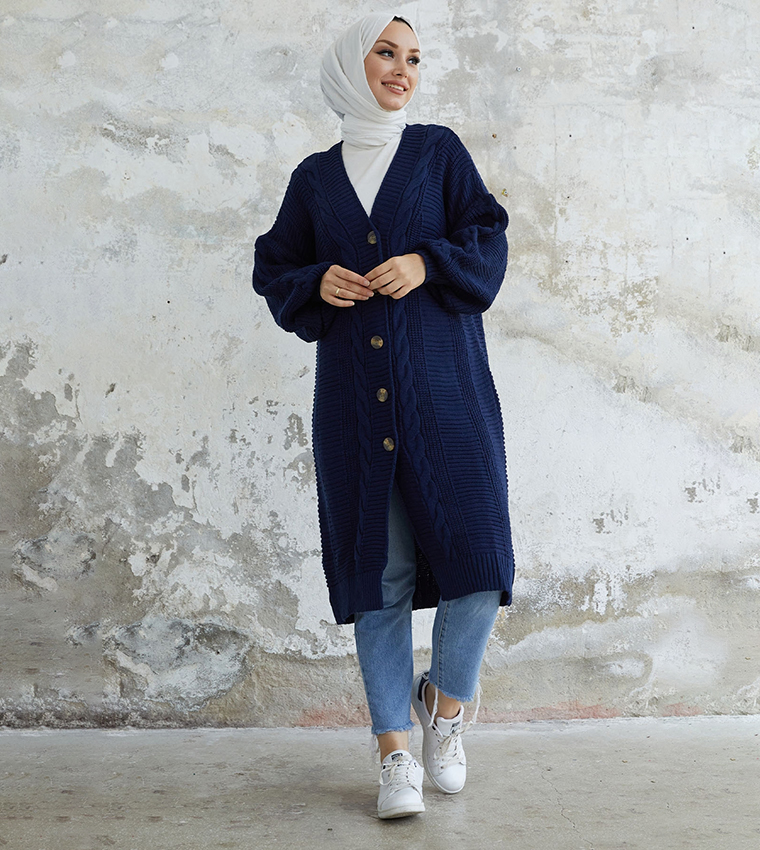 Buy INSTYLE Knitted Longline Cardigan In Navy 6thStreet Oman