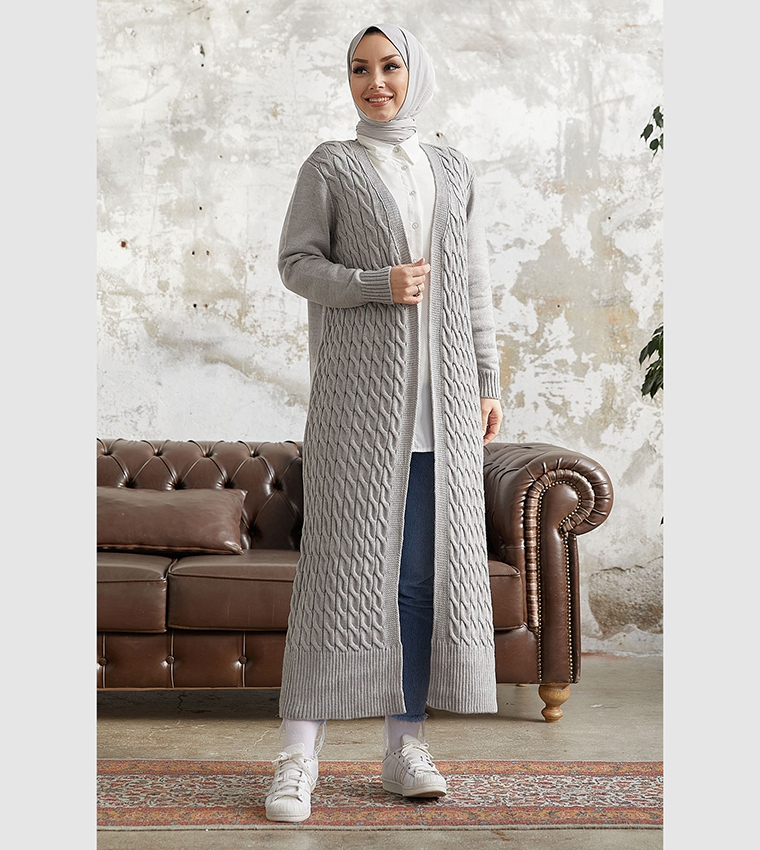 Buy INSTYLE Knitted Longline Cardigan In Grey 6thStreet UAE