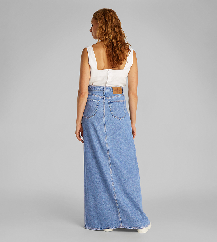 Washed A-Line Maxi Denim Skirt