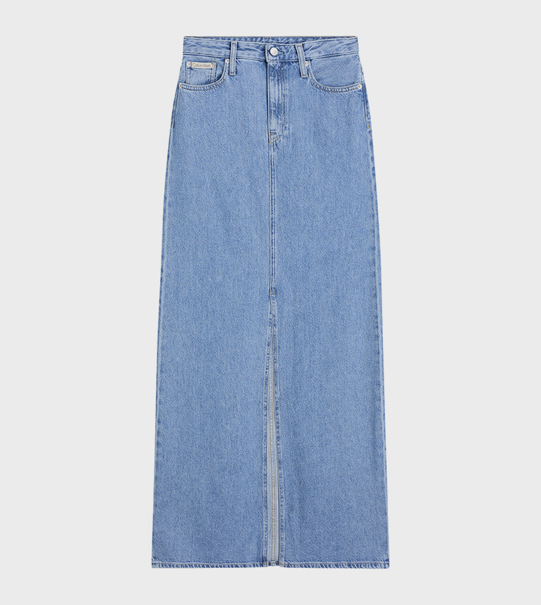 Washed A-Line Maxi Denim Skirt
