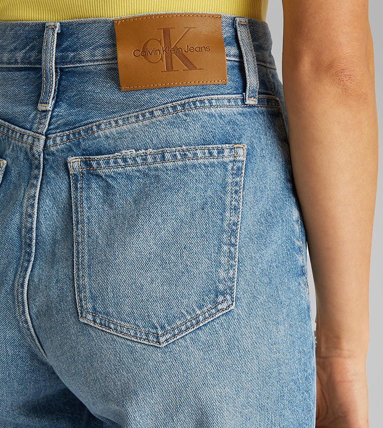 Logo Detail Ripped Denim Shorts
