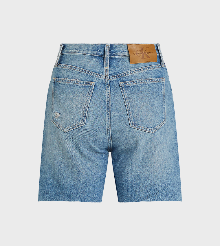 Logo Detail Ripped Denim Shorts