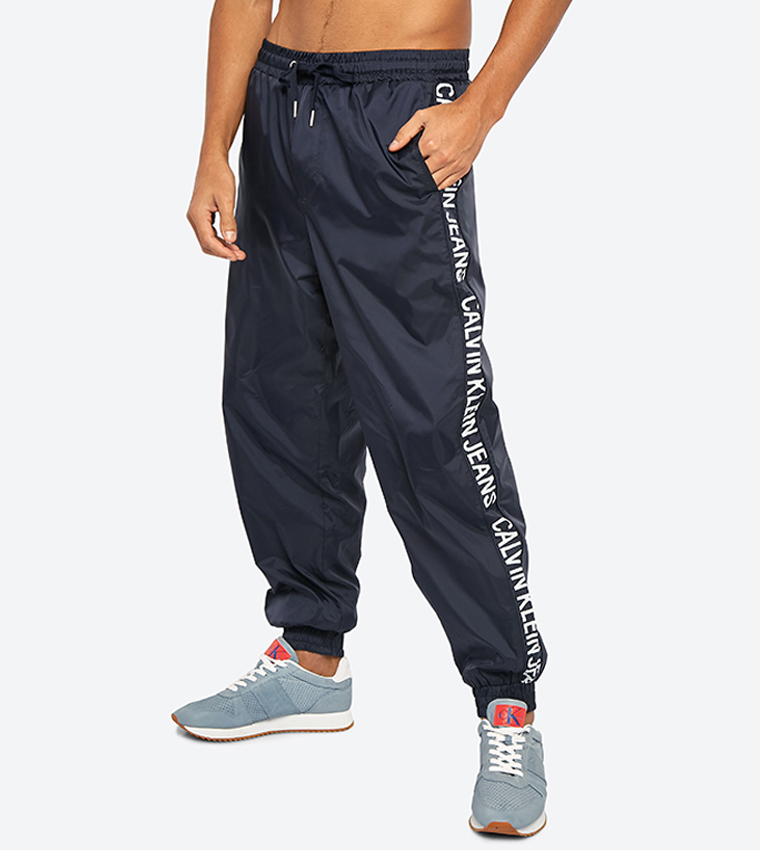 Drawstring Elastic Waistband Pocket Details Track Pants - Navy
