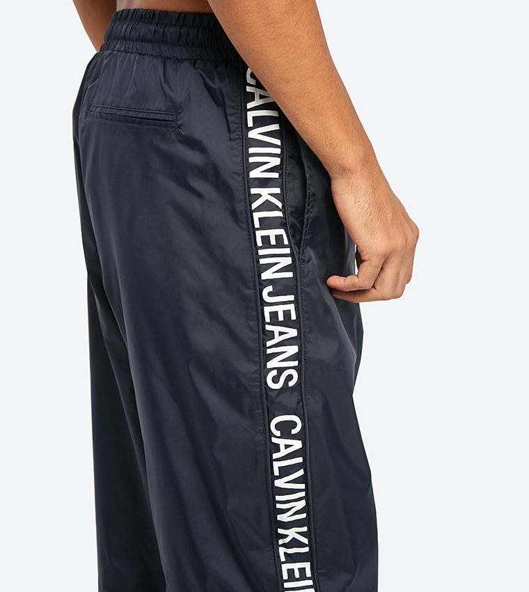 Drawstring Elastic Waistband Pocket Details Track Pants - Navy