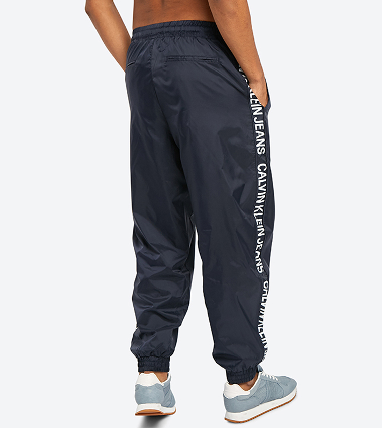 Drawstring Elastic Waistband Pocket Details Track Pants - Navy