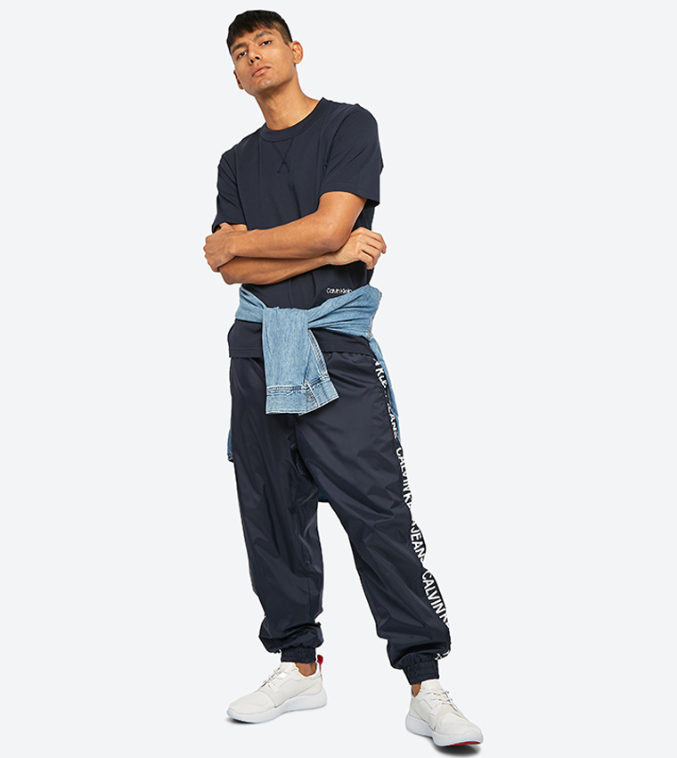 Drawstring Elastic Waistband Pocket Details Track Pants - Navy