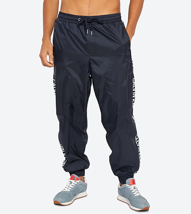 Drawstring Elastic Waistband Pocket Details Track Pants - Navy