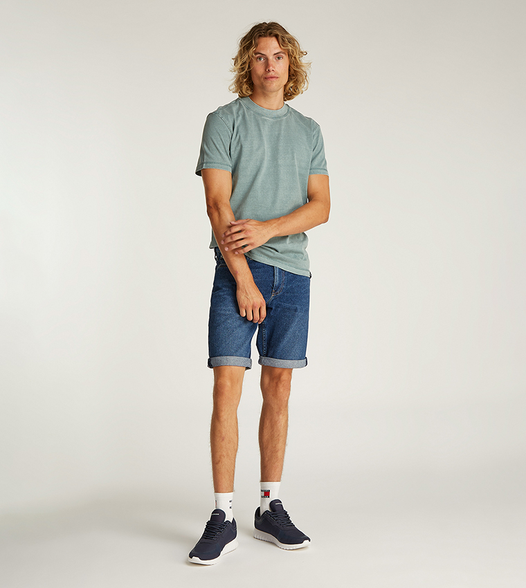 Washed Slim Fit Denim Shorts