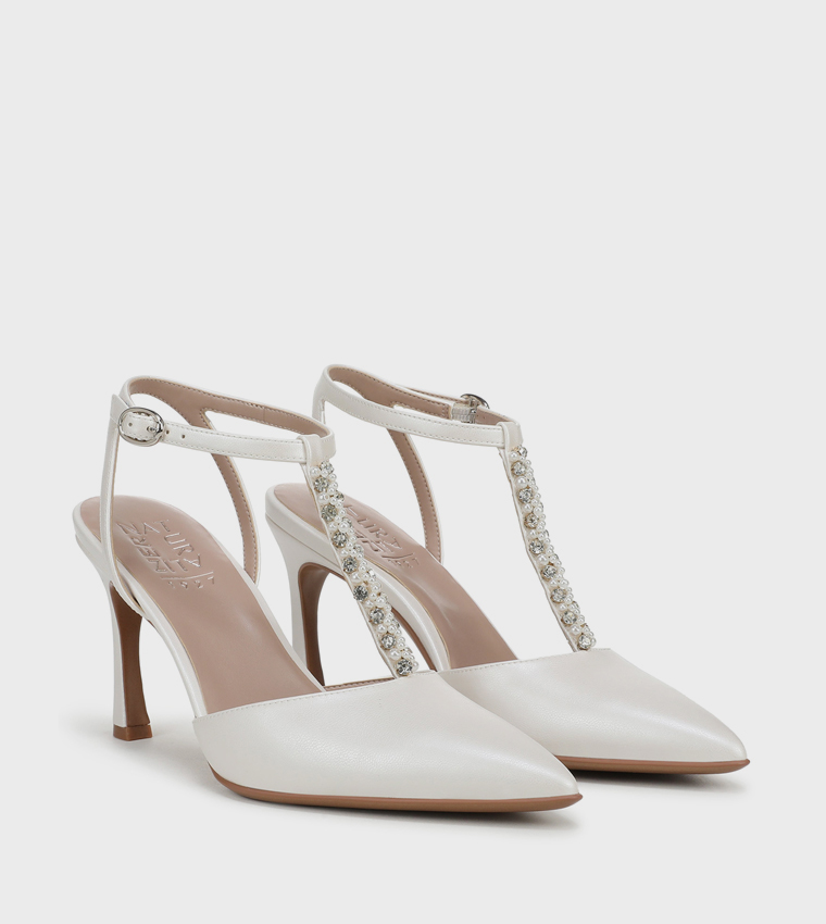 ASTRID Pearl Detail Ankle Strap Pumps