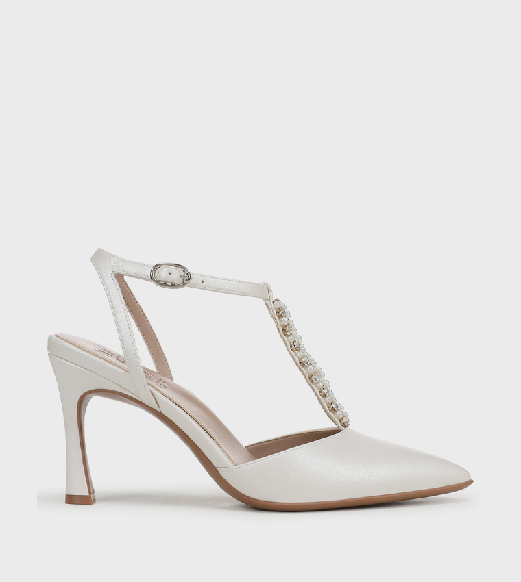 ASTRID Pearl Detail Ankle Strap Pumps
