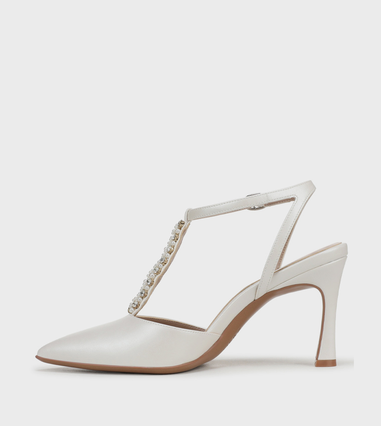 ASTRID Pearl Detail Ankle Strap Pumps