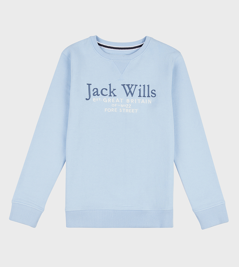 Buy Jack Wills Kids Ribbed Logo Embroidered Sweatshirt In CASHMERE BLUE 6thStreet Kuwait