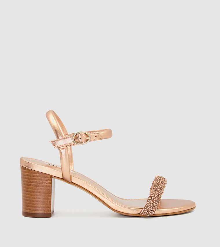 Buy Dune London JASLYN Embellished Block Heel Sandals In Rose Gold 6thStreet Qatar