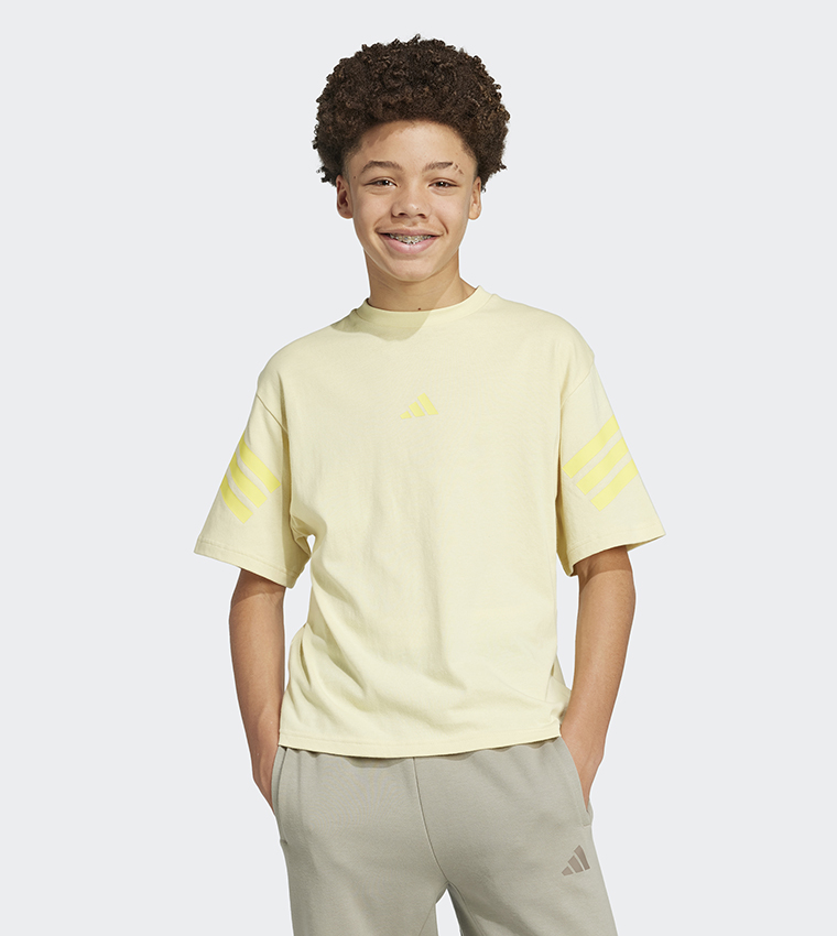 Buy Adidas Future Icons Stripes Short Sleeves T Shirt In Yellow