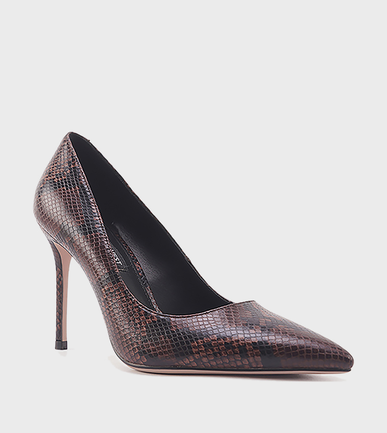 JULIANA Snakeskin Print Pointed Toe Pumps