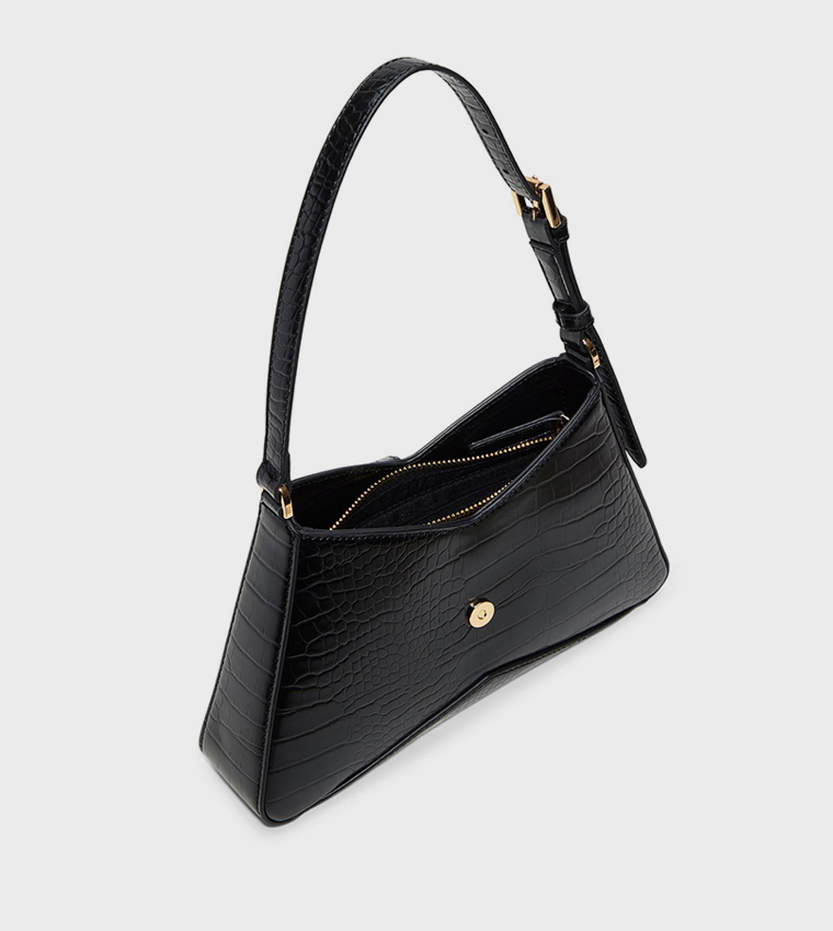 JULIETTA Croc Textured Zippered Shoulder Bag